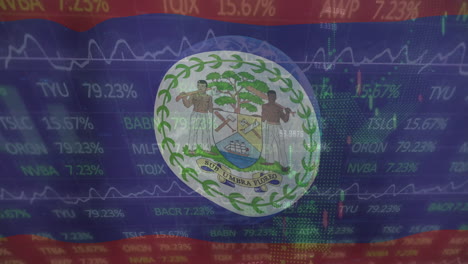 Animation-of-flag-of-belize-over-graphs-and-financial-data-processing