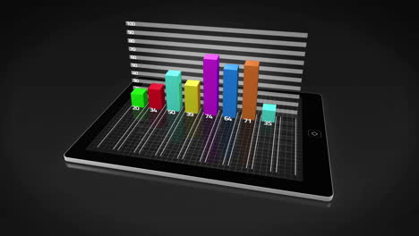 Animation-of-colourful-diagrams-and-data-processing-on-tablet-screen