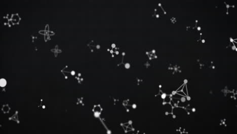 Animation-of-white-3d-molecular-structures-and-connections-moving-on-black-background