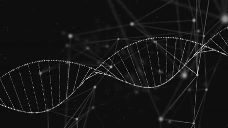 Animation-Eines-Netzwerks-Von-Verbindungen-Und-DNA-Strang-Auf-Schwarzem-Hintergrund