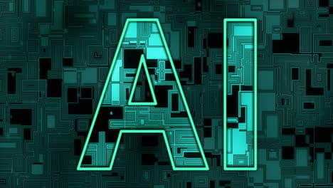 Animation-of-ai-text-over-green-shapes-moving