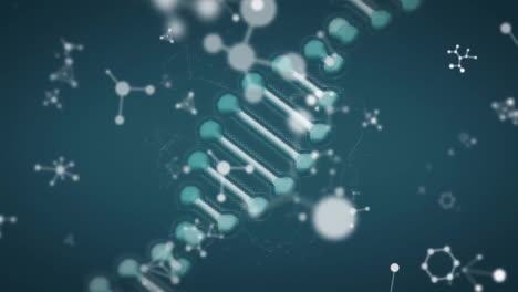 Animation-of-molecules-and-dna-strand-over-gray-background