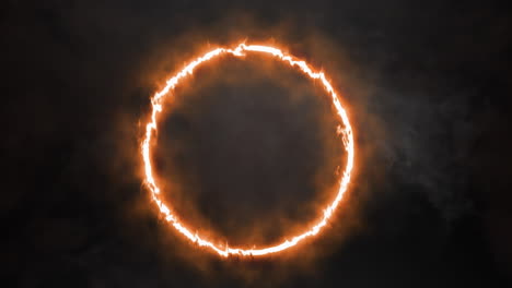 Animation-of-neon-circle-and-smoke-trail-on-black-background