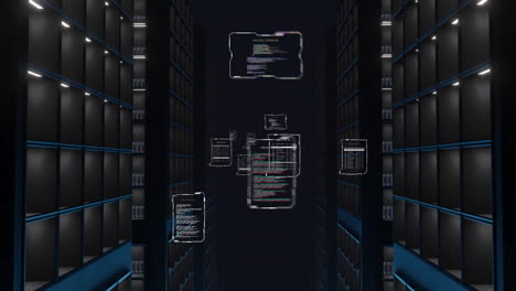 Animation-of-text-data-files-processing-over-dark-computer-server-room