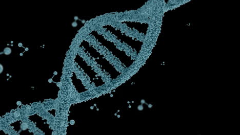 Animation-Schwebender-Moleküle-Und-DNA-Stränge-Auf-Schwarzem-Hintergrund