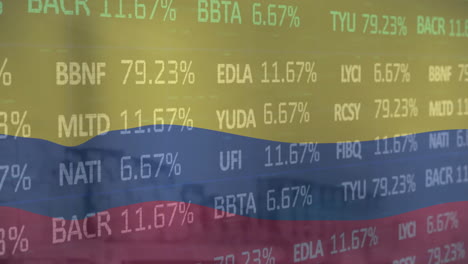 Animation-Der-Finanzdatenverarbeitung-über-Der-Flagge-Von-Kolumbien