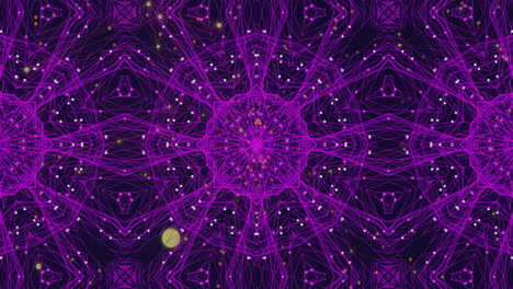 Animation-of-moving-purple-kaleidoscopic-star-pattern-with-white-lights