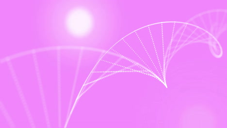 Animation-of-light-spots-and-dna-strand-on-pink-background