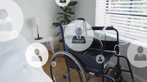 Animation-of-user-icons-over-hospital-bed-with-wheelchair