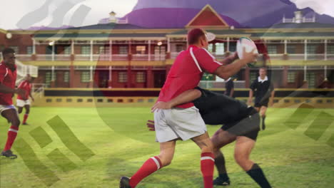 Animation-Der-Flagge-Koreas-über-Verschiedenen-Männlichen-Rugbyspielern