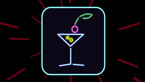 Animation-Des-Cocktail-Neonsymbols-Im-Rahmen-Auf-Schwarzem-Hintergrund