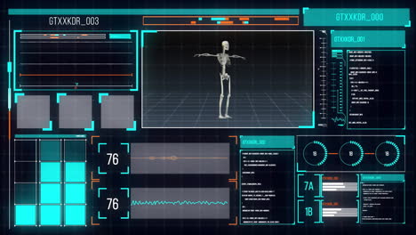 Animation-Des-Menschlichen-Skeletts-Und-Digitale-Datenverarbeitung-über-Bildschirme
