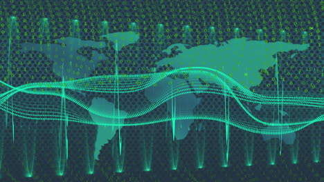 Animation-Der-Weltkarte-Und-Der-Digitalen-Datenverarbeitung-Auf-Schwarzem-Hintergrund