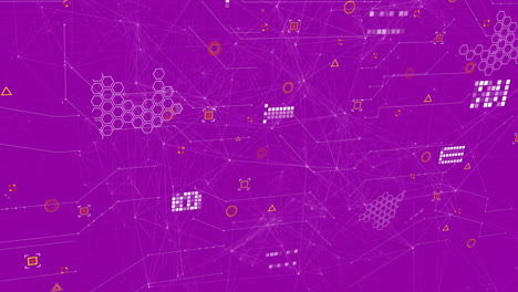 Animation-of-network-of-connections-with-icons-on-purple-background