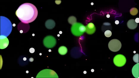 Animation-of-glowing-light-spots-moving-over-black-background