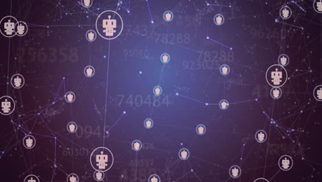 Animation-of-network-of-connections-with-robot-icons-over-blue-background