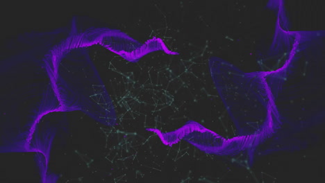 Animation-of-purple-shapes-over-network-of-connections-on-black-background