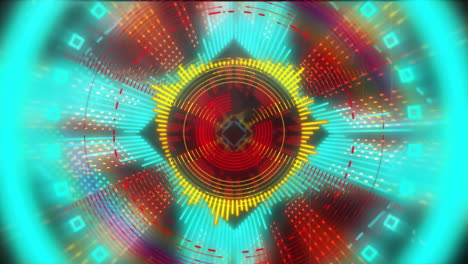 Animation-of-neon-shapes-over-digital-tunnel