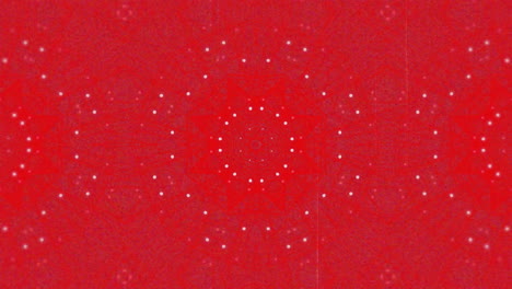 Animation-of-moving-kaleidoscopic-star-and-hexagon-pattern-with-white-lights-on-red-background