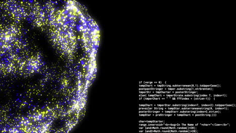 Animation-of-glowing-3d-network-and-text-data-processing-on-black-background