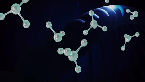 Animation-of-floating-molecules-over-dna-strand