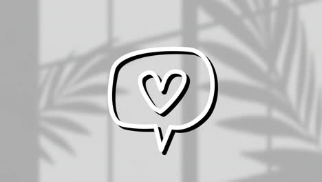 Animation-of-heart-icon-in-speech-bubble-over-leaf-background