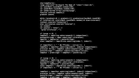 Animation-of-text-data-scrolling-and-glitching,-processing-on-black-background