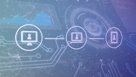 Animation-of-media-network-over-charts-processing,-communication-and-data-networks