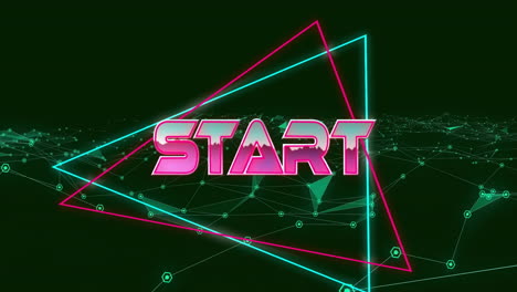 Animation-of-start-text-over-neon-pattern-background