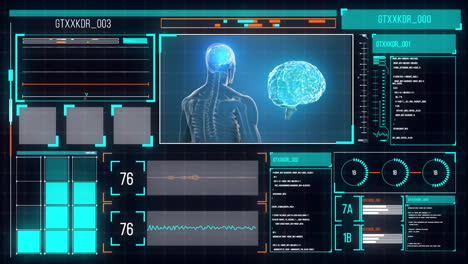 Animation-Des-Menschlichen-Gehirns-Und-Der-Digitalen-Datenverarbeitung-über-Bildschirme