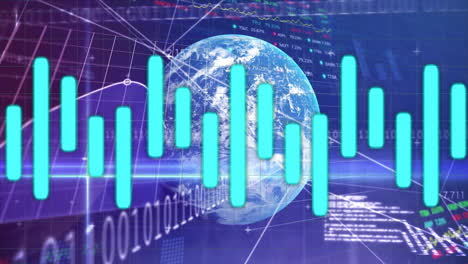 Animation-Der-Finanzdatenverarbeitung-über-Globus-Und-Dunklem-Hintergrund