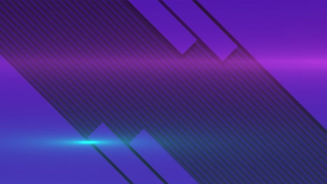 Animation-of-pink-and-blue-light-beams-over-lines-and-abstract-purple-diagonal-block-background