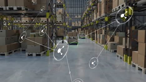 Animation-of-network-of-connections-with-icons-over-machines-working-in-warehouse