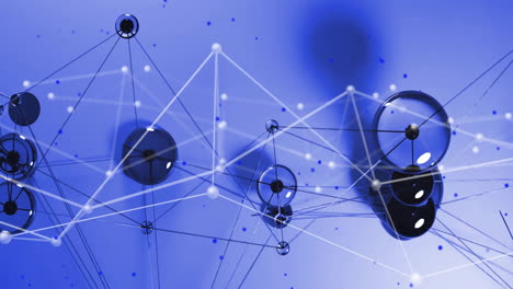 Animation-of-network-of-connections-with-glass-balls-on-blue-background