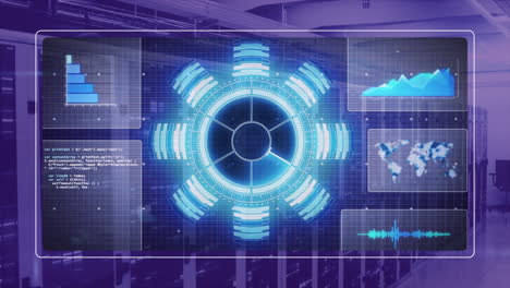 Animation-of-diagrams,-scope-scanning-and-data-processing-over-server-room