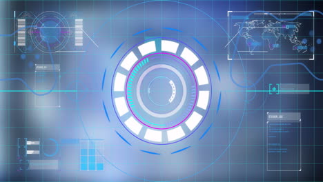 Animation-Eines-Kreisförmigen-Scanners-Und-Von-Diagrammen-Zur-Datenverarbeitung-Auf-Dem-Schnittstellenbildschirm