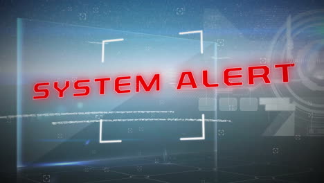 Animation-of-system-alert-text-over-data-processing-on-black-background