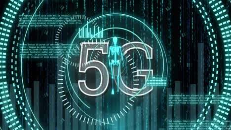 Animación-Del-Procesamiento-De-Datos-Y-Texto-5G-Sobre-Un-Esqueleto-Andante.