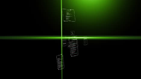 Animation-of-green-scanner-beams-over-text-data-files-processing-on-dark-background