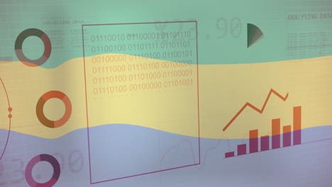 Animation-Der-Flagge-Von-Gabun-über-Dem-Globus,-Diagramme-Und-Verarbeitungsdaten