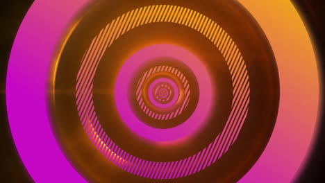 Animation-of-pink-and-orange-concentric-data-loading-rings-processing-over-orange-lights