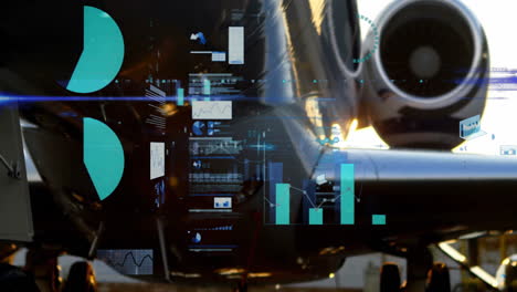 Animación-De-Procesamiento-De-Datos-Y-Diagramas-Sobre-Avión-En-El-Aeropuerto.