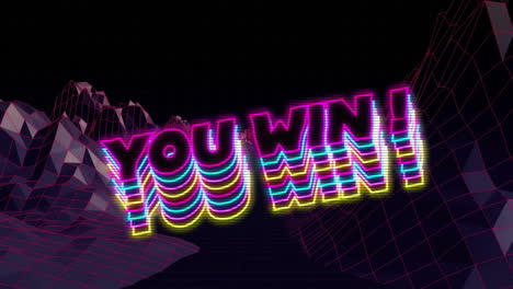 Animation-of-you-win-text-over-neon-pattern-background