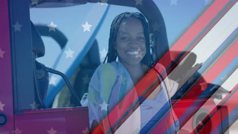 Animación-De-La-Bandera-De-Estados-Unidos-Sobre-Una-Mujer-Afroamericana