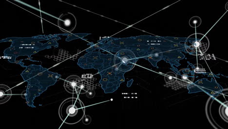 Animation-of-communication-network-and-data-processing-over-world-map-on-black-background
