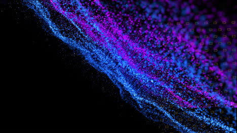 Animation-of-glowing-mesh-with-light-spots-moving-over-black-background