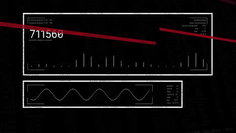Animation-of-red-lines-over-numeric-data-and-charts-processing-on-black-background