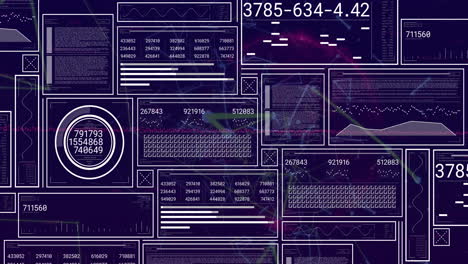 Animation-Der-Datenverarbeitung-Und-Diagramme-über-Sich-Bewegenden-Formen