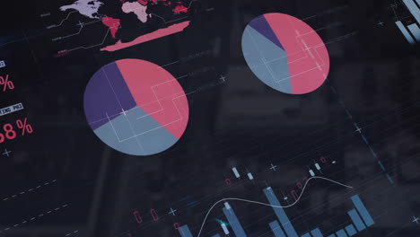 Animation-of-data-processing-and-diagrams-over-cityscape