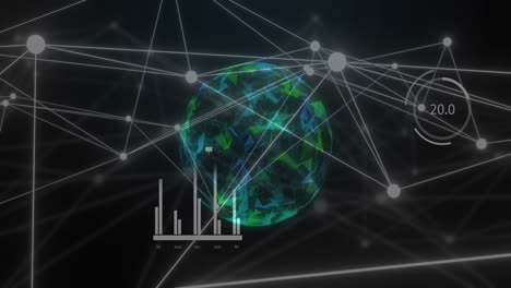 Animación-De-Red-De-Conexiones-Con-Procesamiento-De-Datos-Sobre-Globo-Terráqueo-Sobre-Fondo-Negro